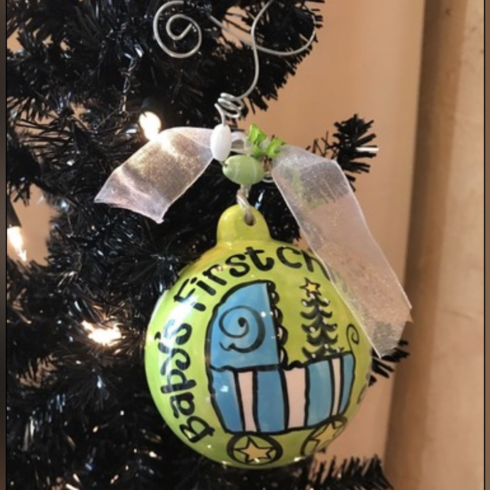 Glory Haus Baby's First Christmas Tree Blue Eggs Glass Ball‎ Ornament New In Box